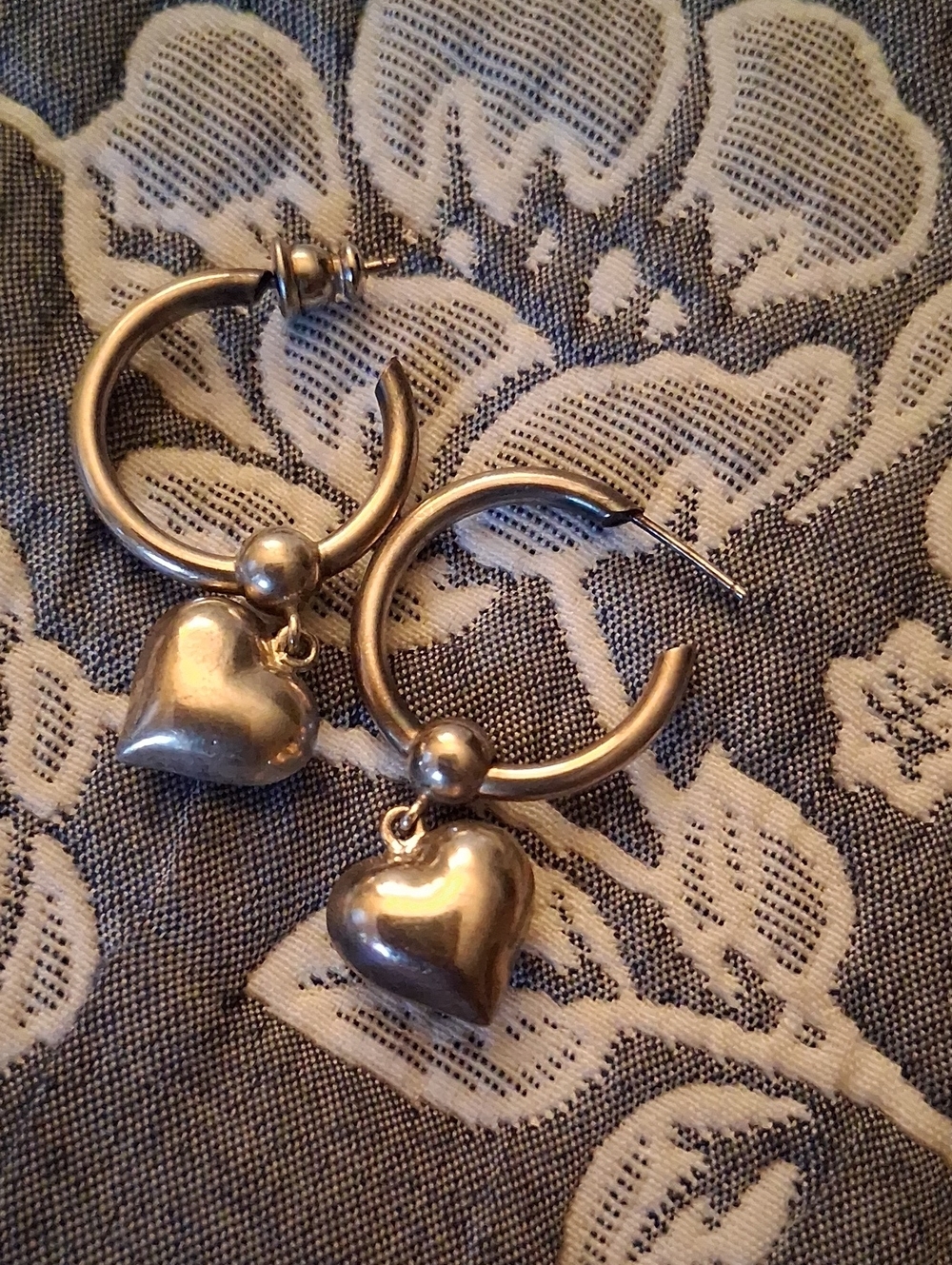 Sterling Silver Heart Hoop Drop Earrings - Women Jewelry